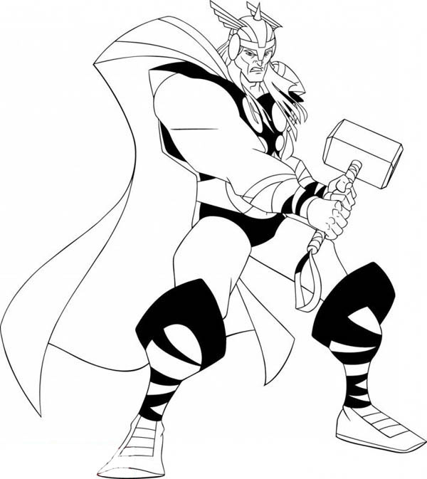 Thor brandissant son marteau dans un paysage dramatique