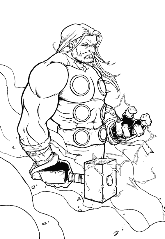 Thor brandissant son marteau au milieu des nuages