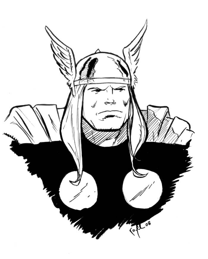 Thor brandissant son marteau dans un paysage dramatique