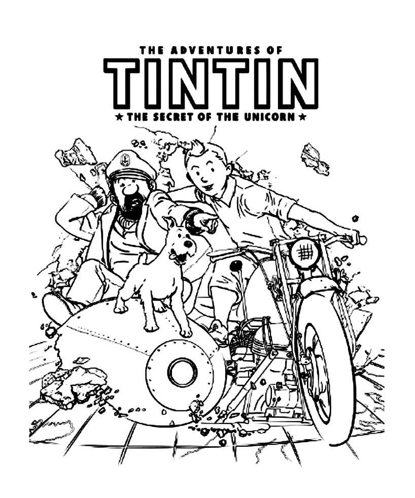 Tintin et Milou en pleine aventure dans un décor urbain