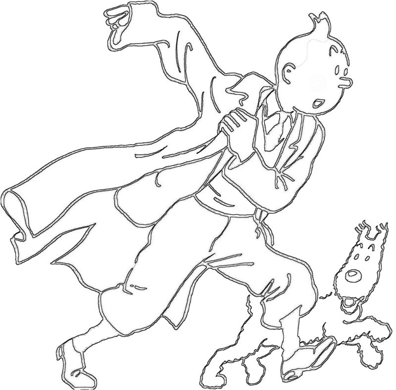 Tintin et Milou en pleine aventure sur une toile de fond urbaine