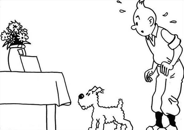 Tintin et Milou en pleine aventure dans une scène de coloriage
