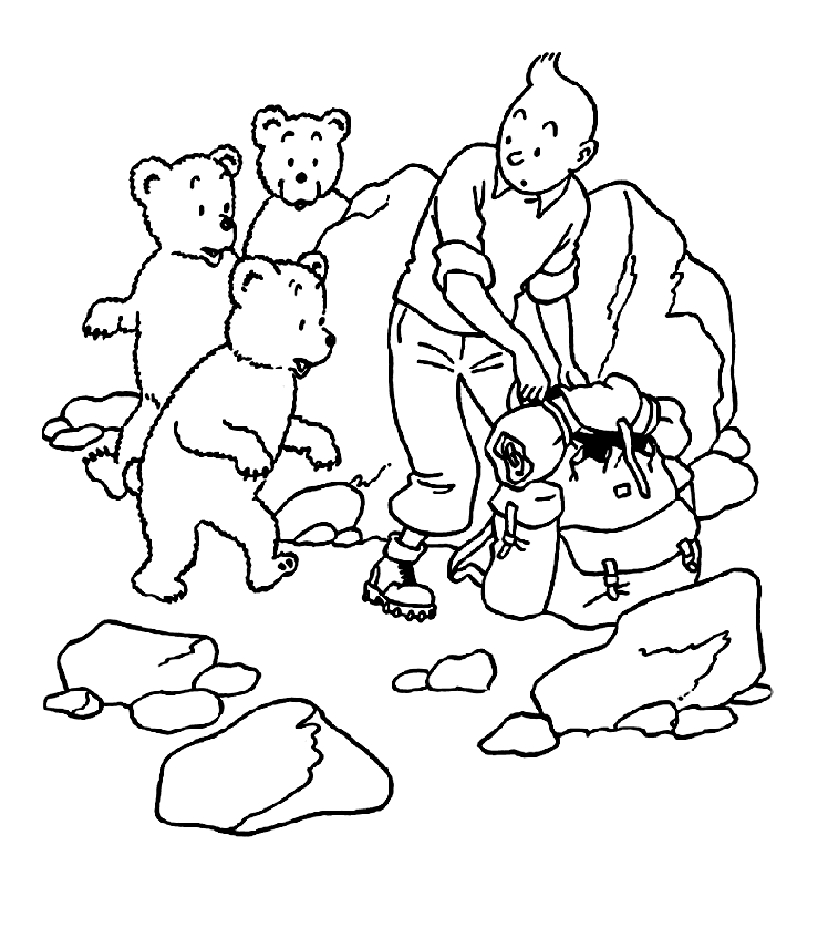 Tintin et Milou en pleine aventure dans un décor urbain