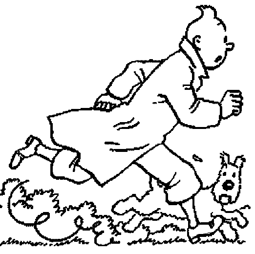 Tintin et Milou en pleine enquête dans un décor urbain