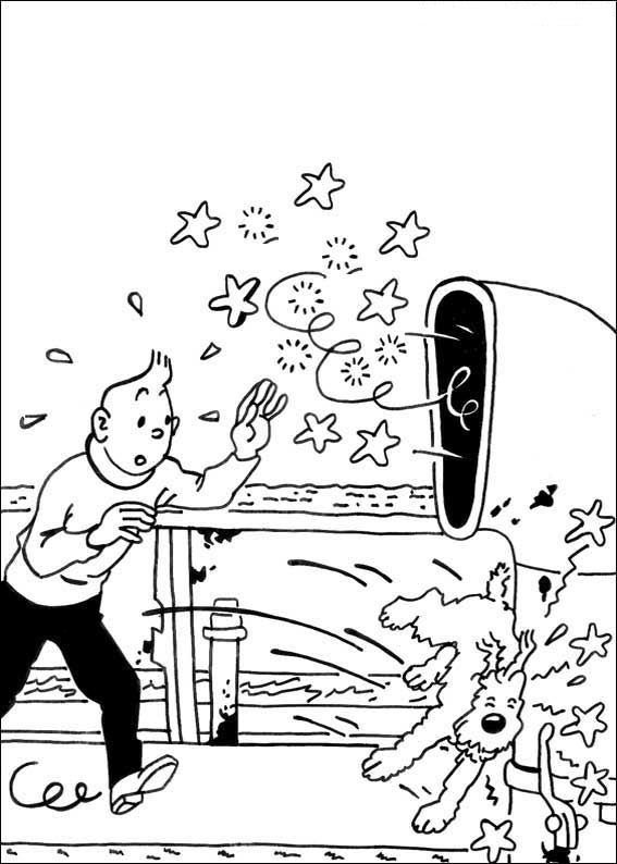 Tintin et Milou en pleine aventure dans un décor urbain