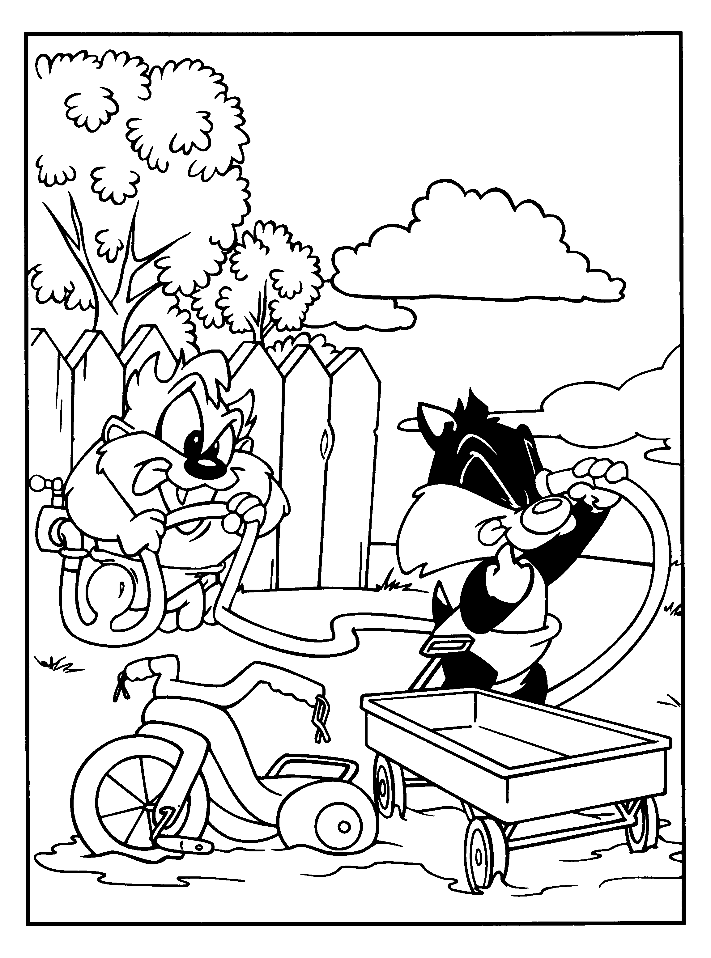 Titi et Grosminet en pleine aventure dans un décor animé