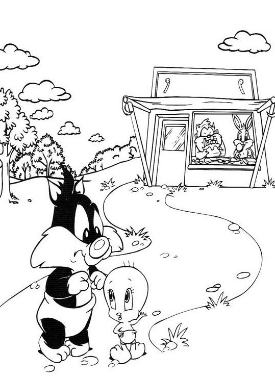 Titi et Grosminet se retrouvent face à face dans un décor animé