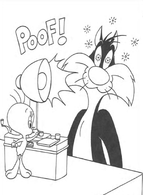 Coloriage de Titi et Grosminet jouant dans un jardin