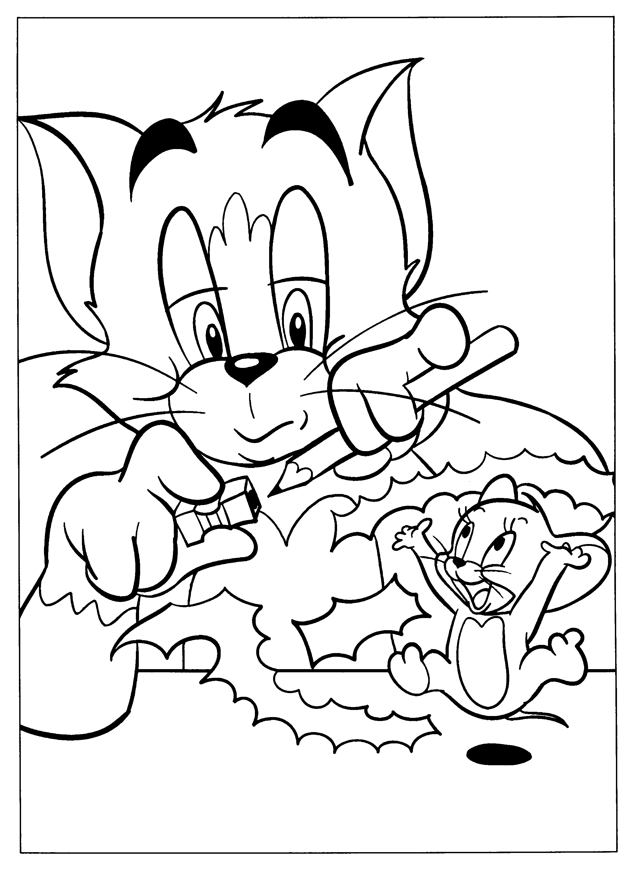 Tom et Jerry en pleine poursuite dans un décor intérieur