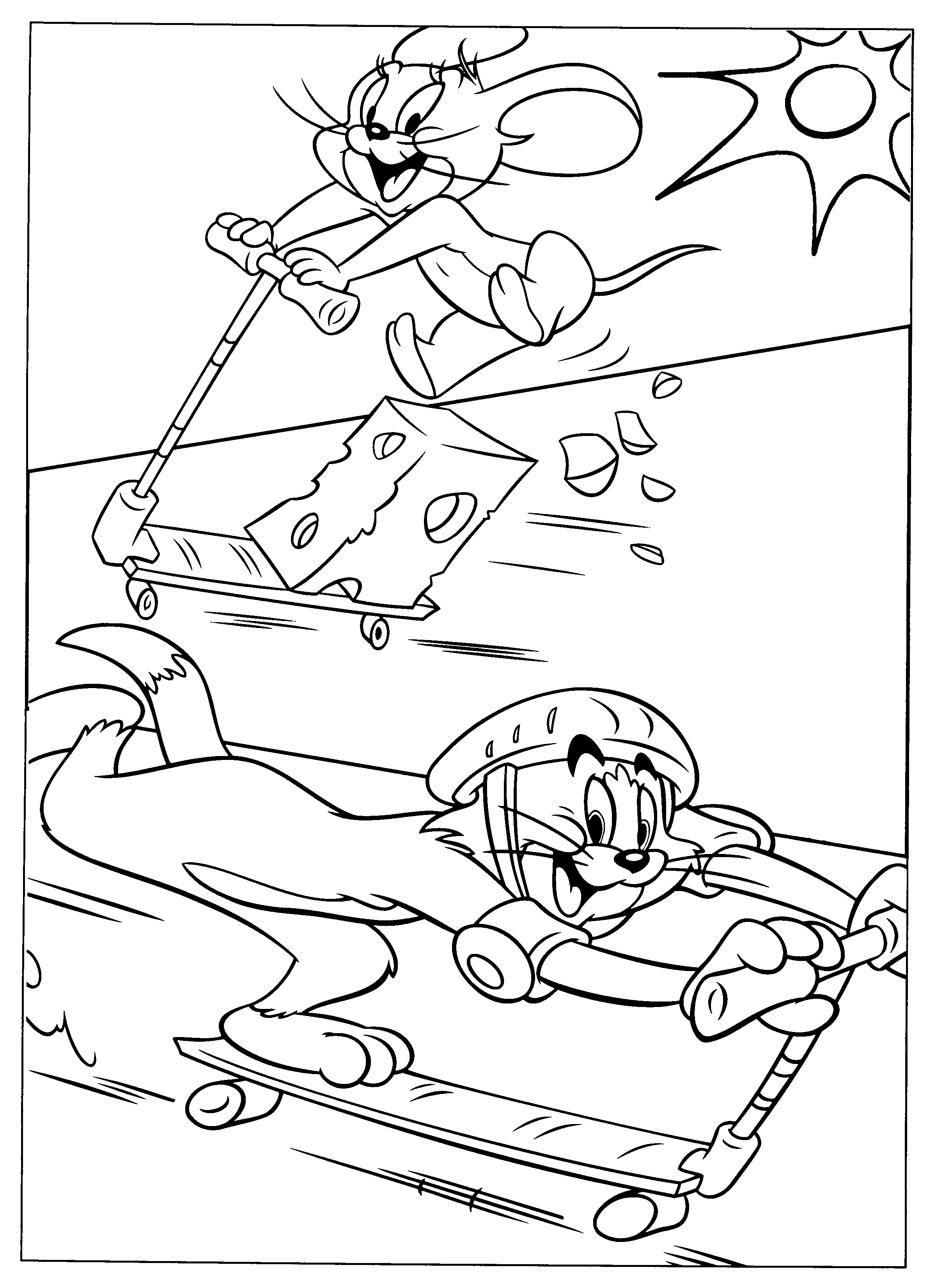 Tom et Jerry en pleine poursuite dans un décor animé
