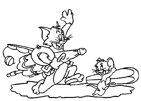 Tom et Jerry en pleine poursuite dans un décor animé