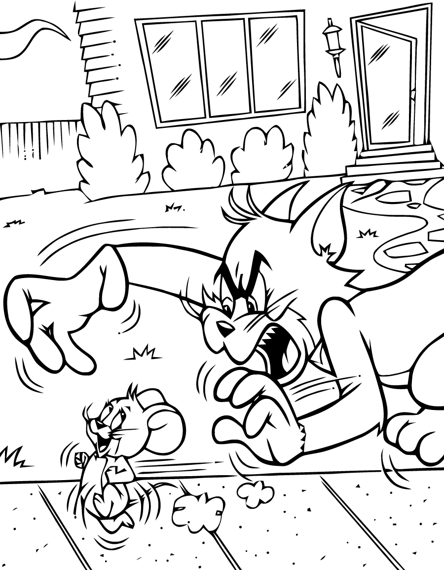 Tom et Jerry en pleine course-poursuite dans un décor animé