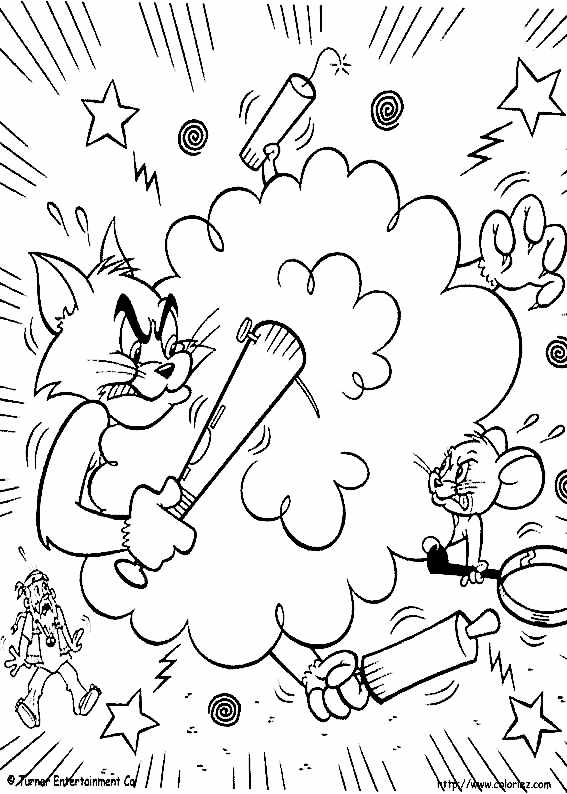 Tom et Jerry en pleine poursuite dans un décor animé