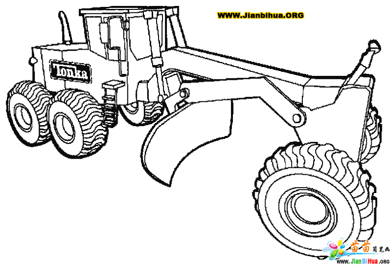 Coloriage d'un camion Tonka en pleine aventure sur un chemin de terre