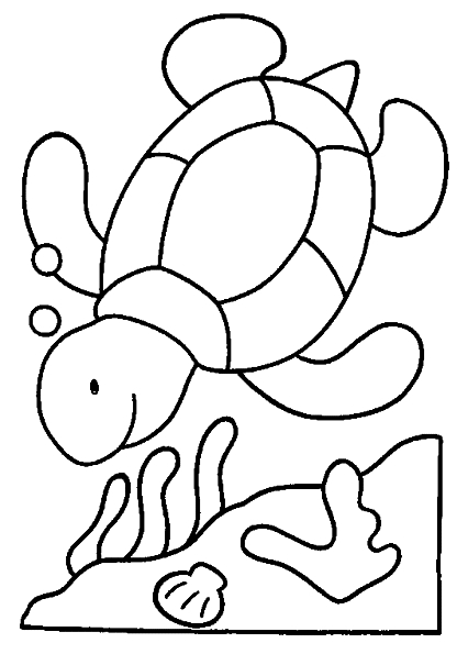 Coloriage d'une tortue sur un fond marin