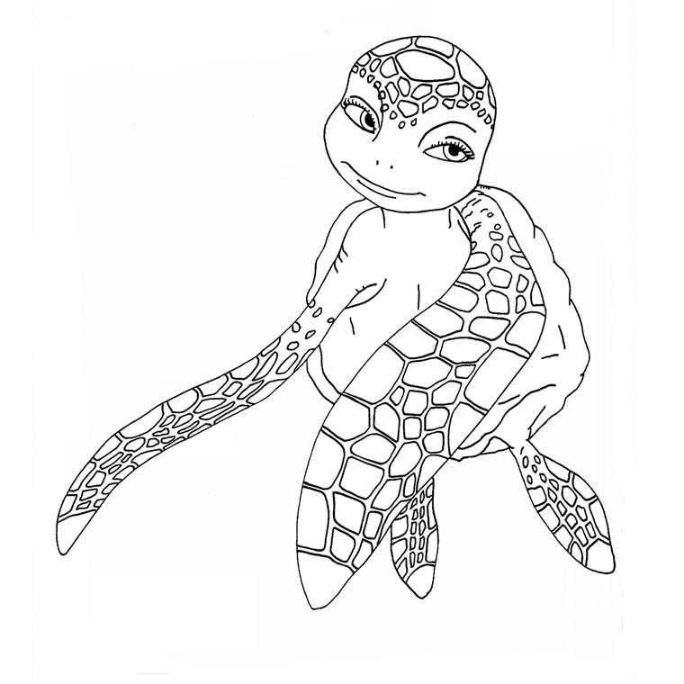 Un coloriage de tortue nageant paisiblement sous l'eau