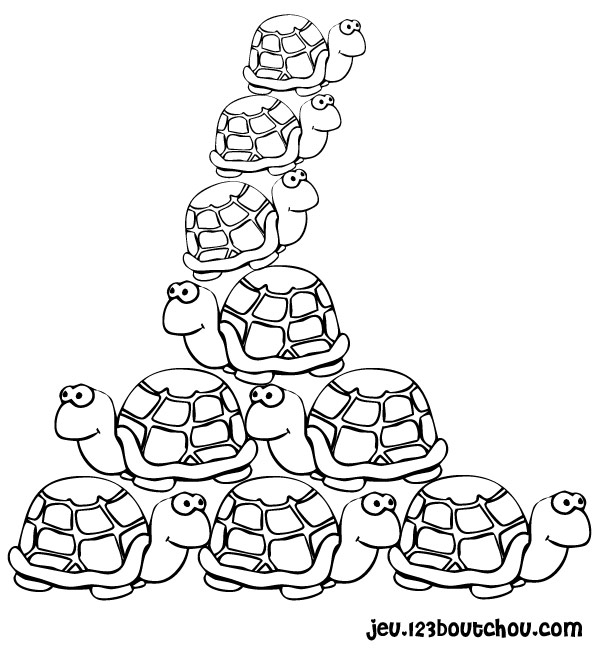 Coloriage d'une tortue sur fond marin avec des éléments marins