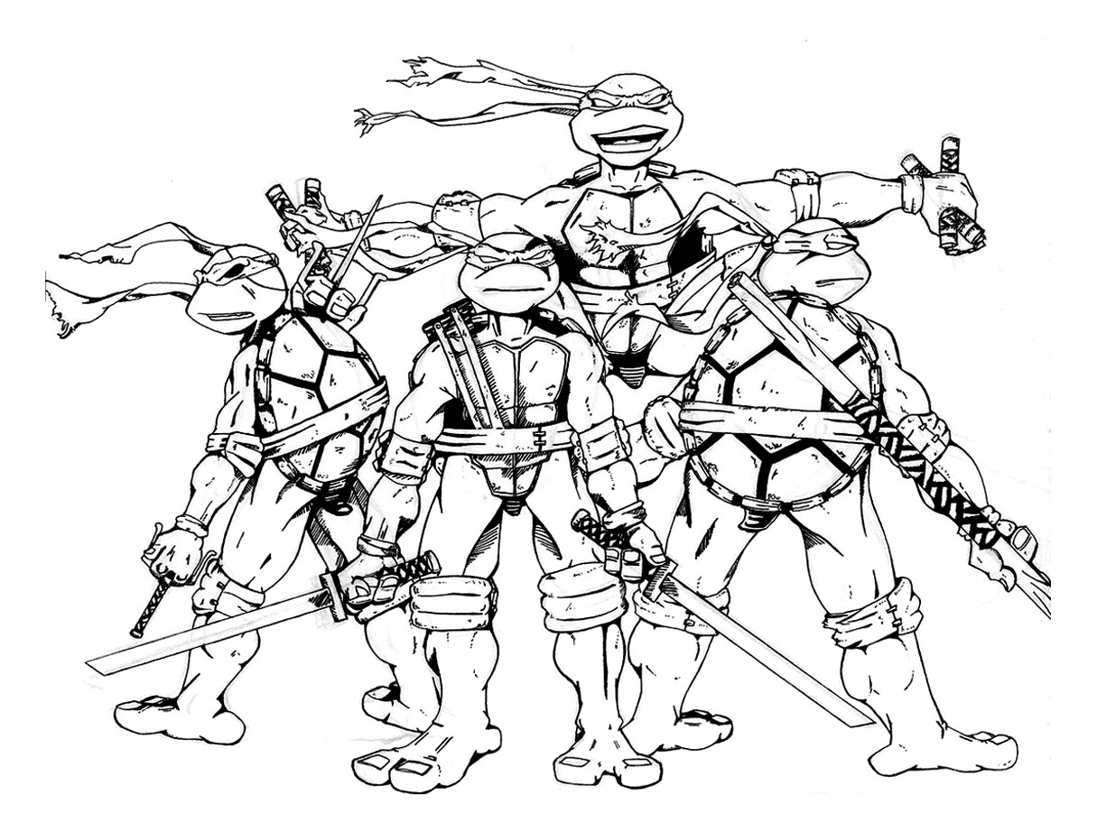Les Tortues Ninja en action sur un fond urbain
