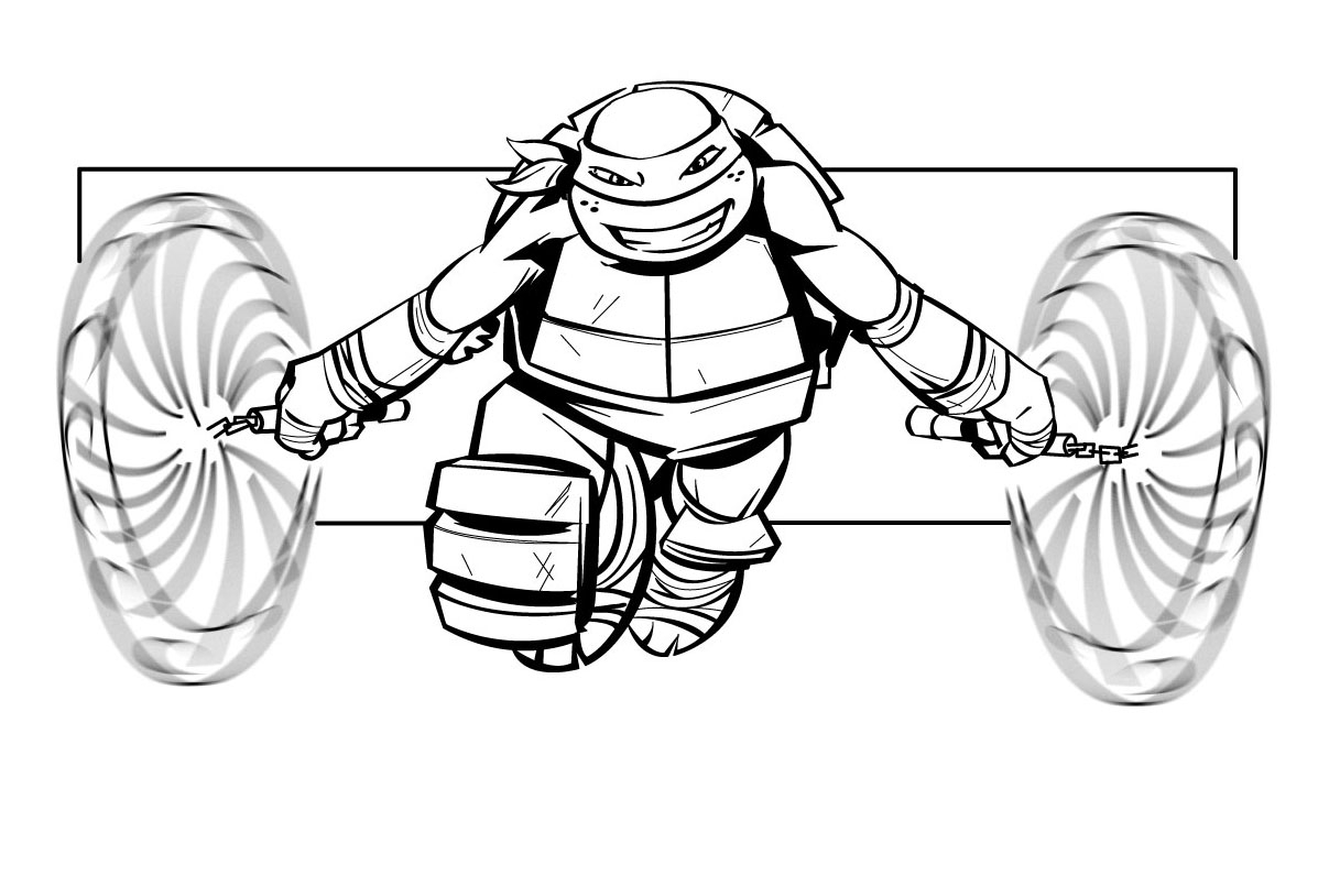 Tortues Ninja en action sur un fond urbain