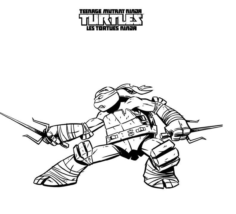 Coloriage des Tortues Ninja en pleine action dans un décor urbain