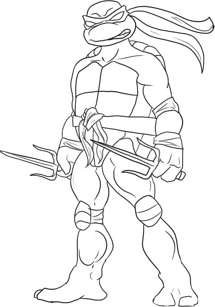 Coloriage des Tortues Ninja en pleine action dans un décor urbain