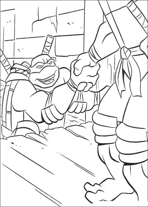 Les Tortues Ninja en pleine action sur un fond urbain
