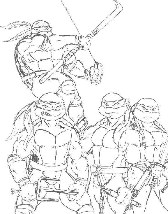 Les tortues ninja en pleine action sur un fond urbain