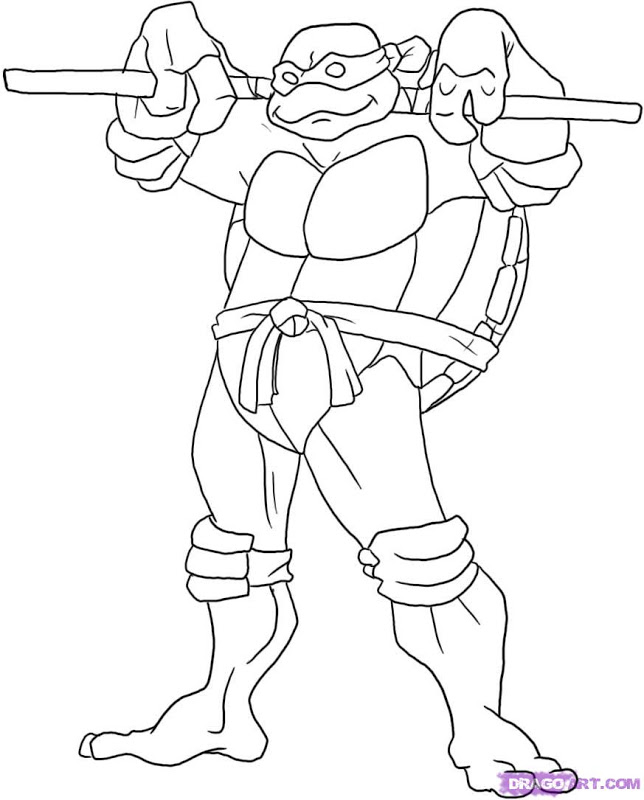 Coloriage des Tortues Ninja en pleine action dans leur environnement urbain