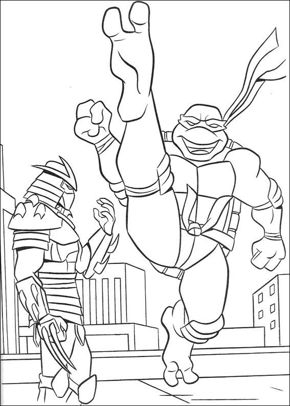 Les Tortues Ninja en pleine action dans un décor urbain