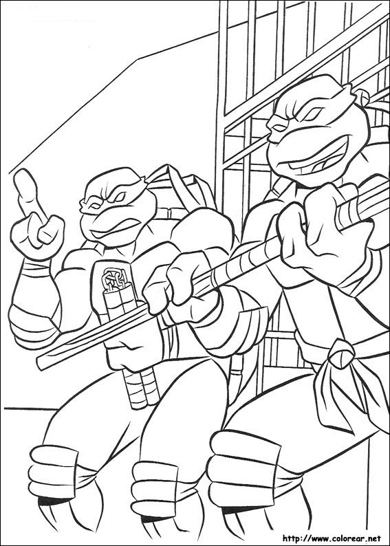Coloriage des Tortues Ninja en pleine action