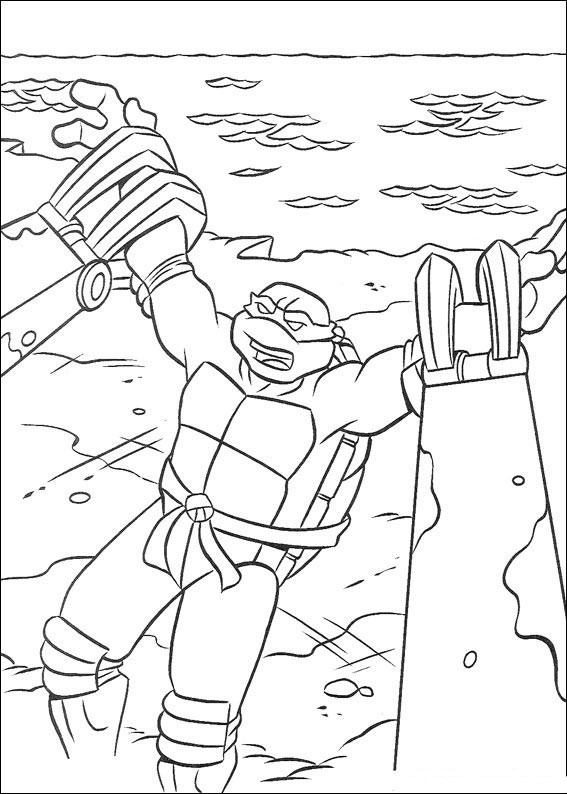 Coloriage des Tortues Ninja en pleine action dans leur environnement urbain
