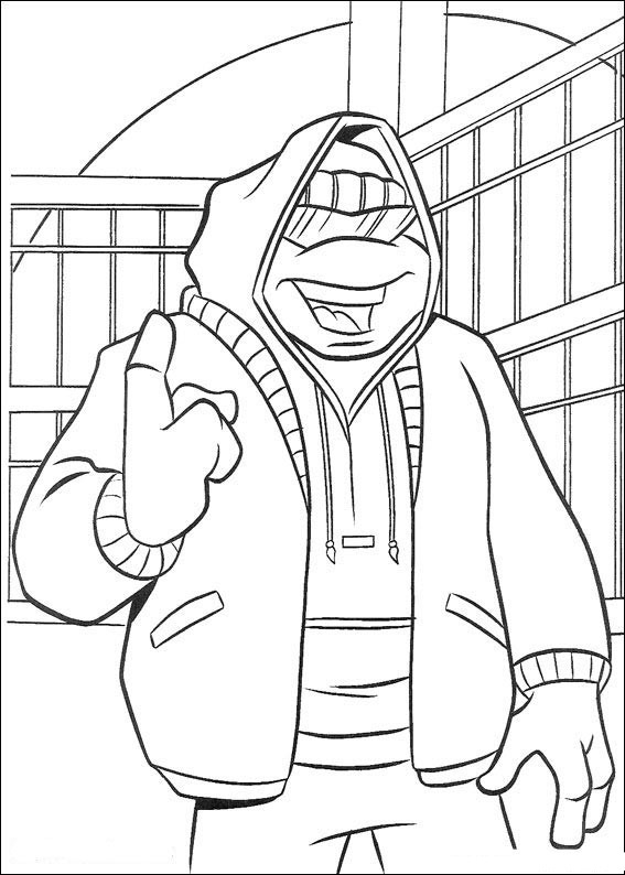 Coloriage des Tortues Ninja en pleine action avec leurs armes
