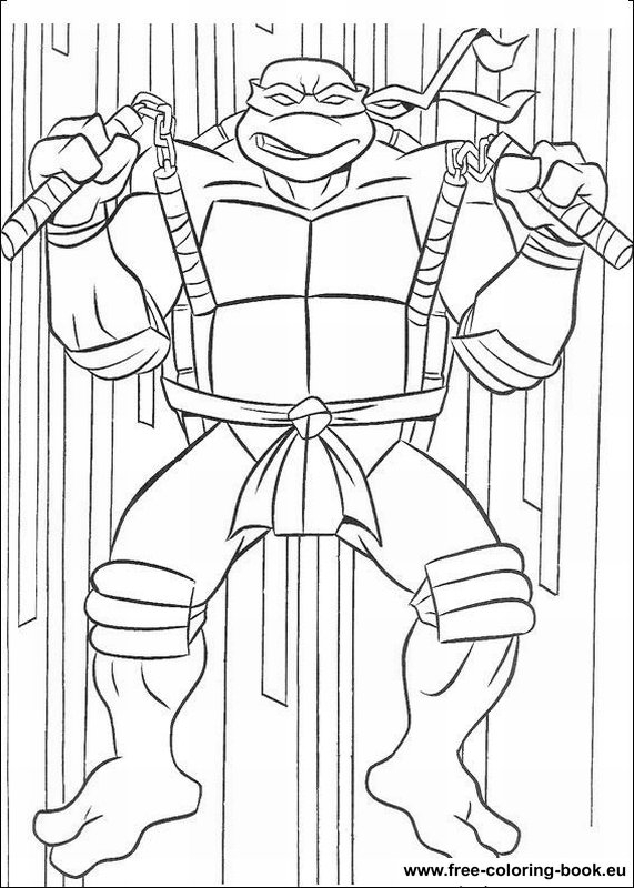 Coloriage des Tortues Ninja en pleine action dans leur environnement urbain