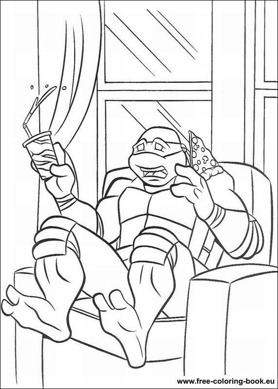 Coloriage des Tortues Ninja en pleine action dans un décor urbain