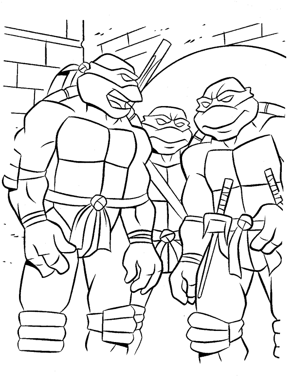 Coloriage des Tortues Ninja en pleine action dans leur environnement urbain