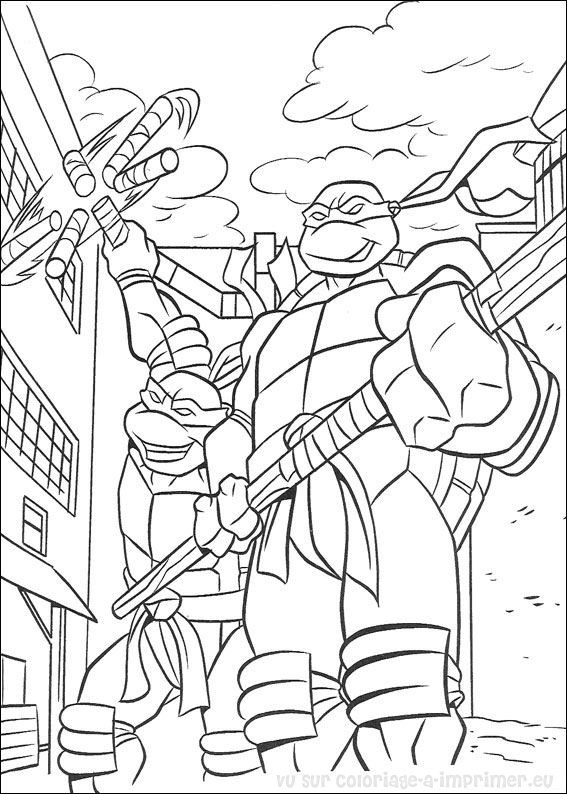Les tortues ninja en pleine action dans un décor urbain