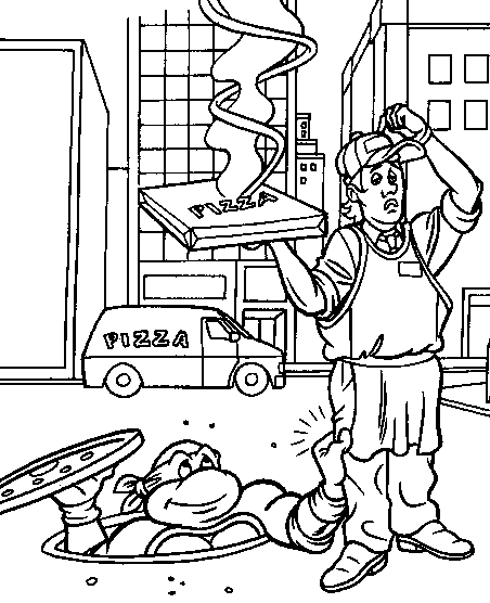 Les Tortues Ninja en pleine action sur un fond urbain