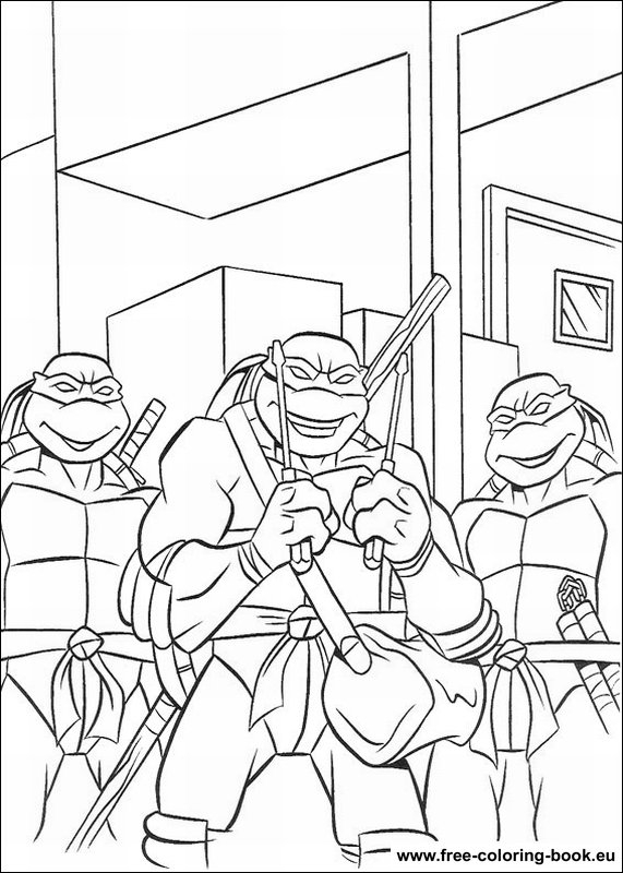Coloriage des Tortues Ninja en pleine action