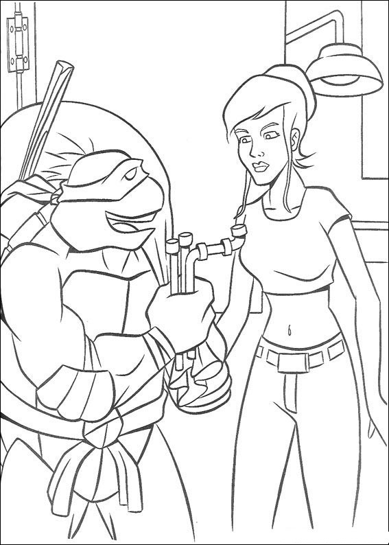 Coloriage des Tortues Ninja en pleine action dans un décor urbain