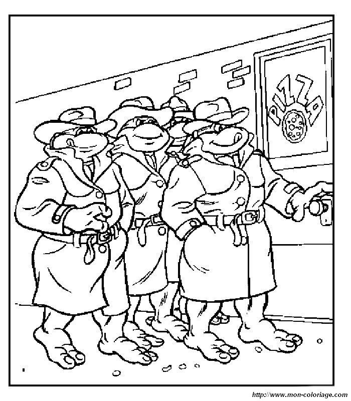 Coloriage des Tortues Ninja en pleine action dans un environnement urbain