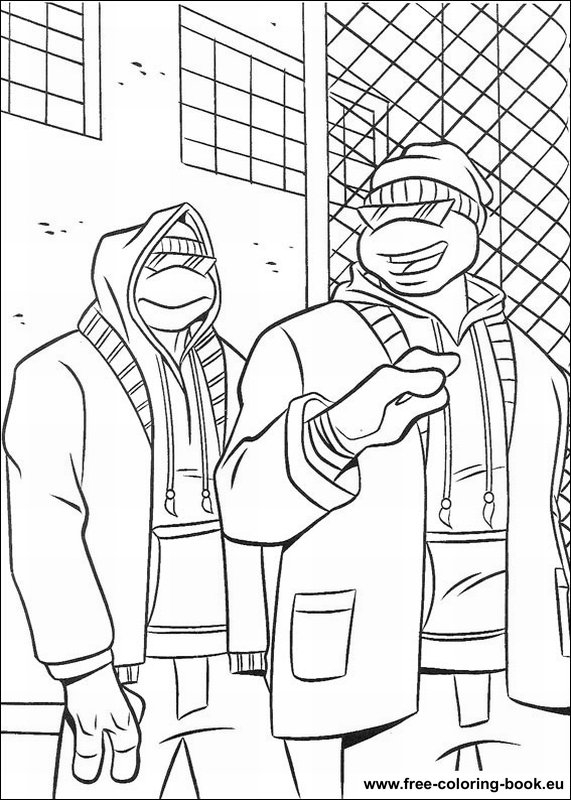 Coloriage des Tortues Ninja en pleine action avec leurs armes
