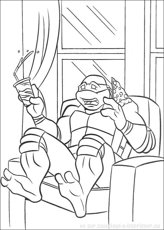 Coloriage des Tortues Ninja en pleine action avec leurs armes