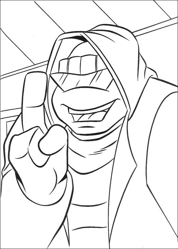 Coloriage de quatre tortues ninja en action dans un décor urbain