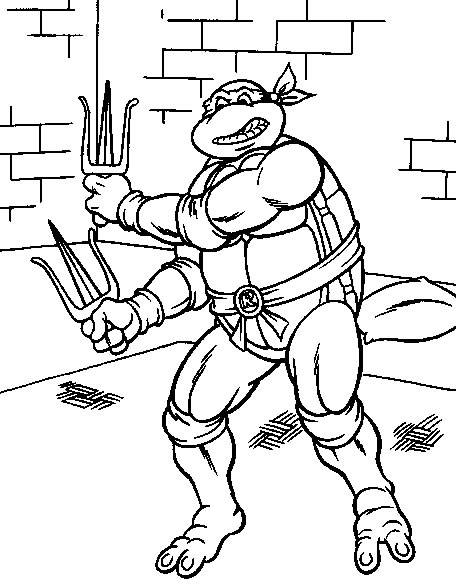 Coloriage des Tortues Ninja en pleine action dans un décor urbain