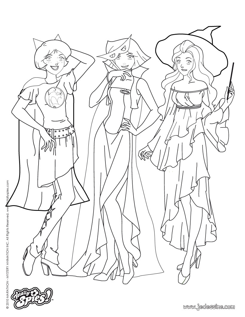 Coloriage de Totally Spies avec Sam, Clover et Alex en mission