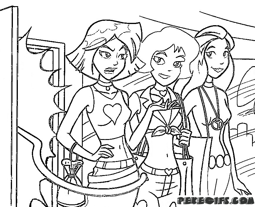 Coloriage de l'équipe de Totally Spies en mission d'espionnage