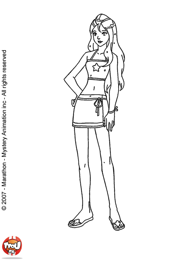 Coloriage de Totally Spies avec Sam, Clover et Alex en pleine action