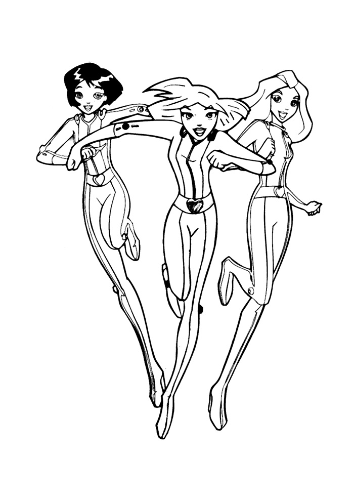 Coloriage de Totally Spies en mission d'espionnage