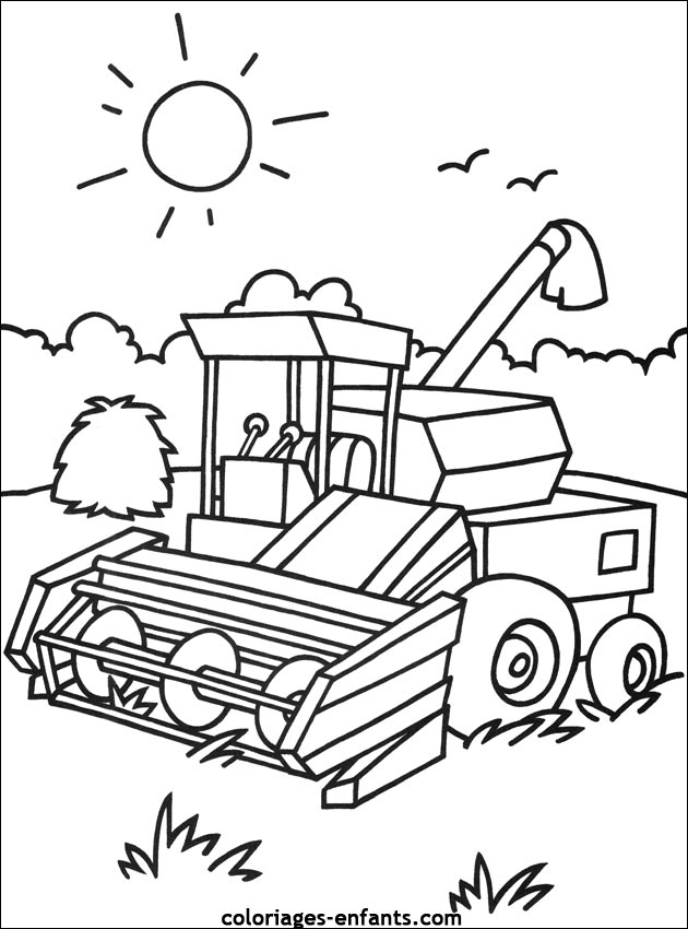 Coloriage d'un tracteur en pleine campagne