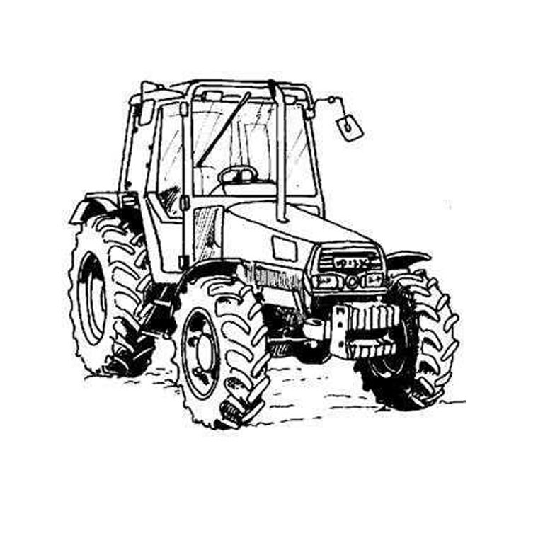 Coloriage d'un tracteur sur un champ avec des arbres en arrière-plan
